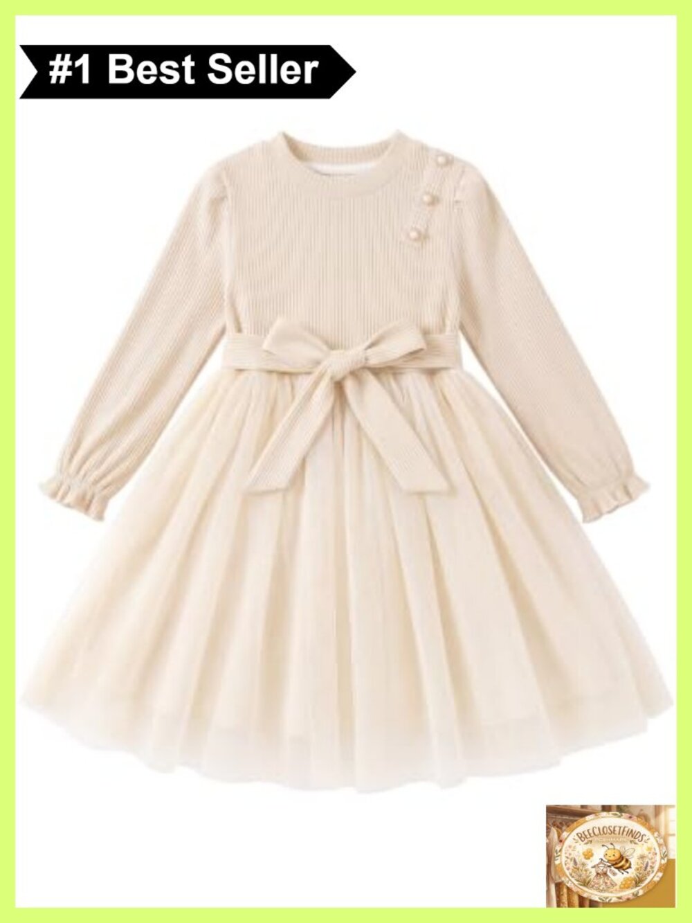 Girls Sweater Dress Long Sleeve Puff Tulle Tutu A-Line Casual Fall Winter
